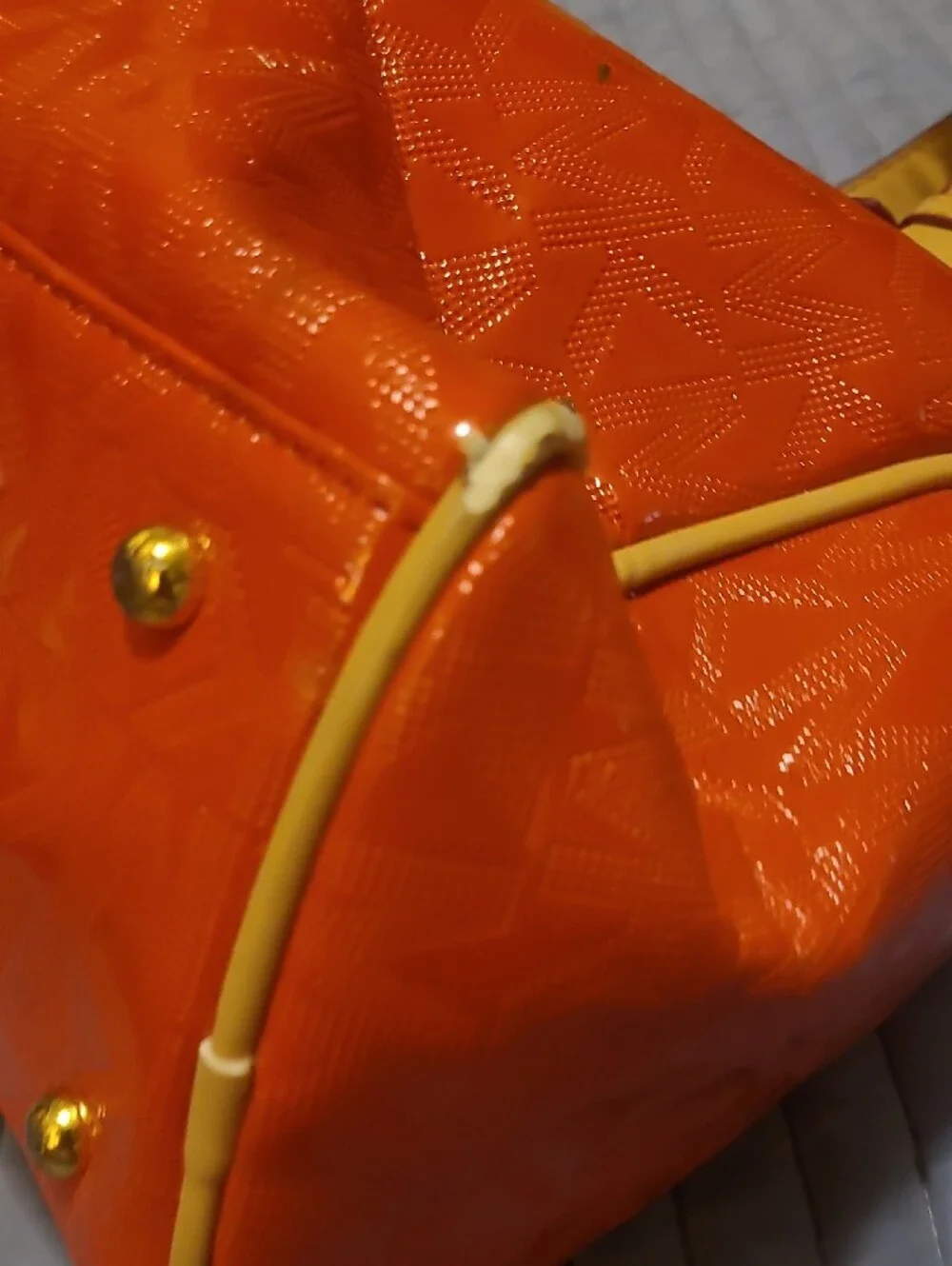 Rehab Bag Michael Kors Orange/redish Patent Satchel with Yellow Trim and Gold